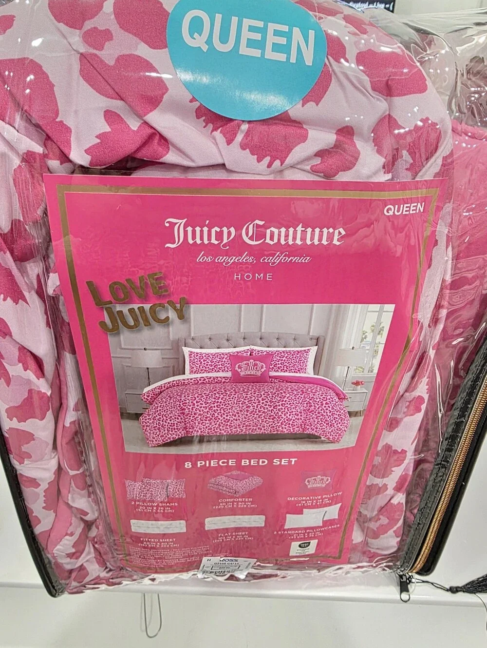 Juicy Couture QUEEN Pink Leopard 8 Piece Comforter Set New